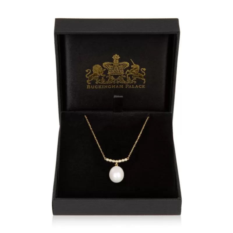 Necklaces | Royal Collection Shop Gold Crescent Pearl Drop Necklace