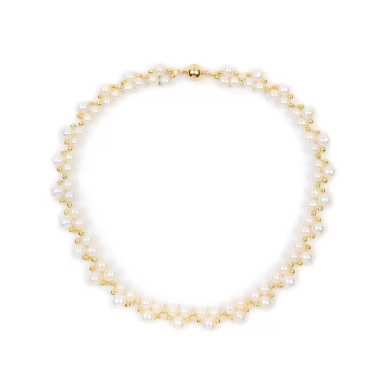 Necklaces | Royal Collection Shop Gold Hematite And White Pearl Collar