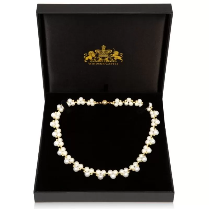 Necklaces | Royal Collection Shop Gold Hematite And White Pearl Collar