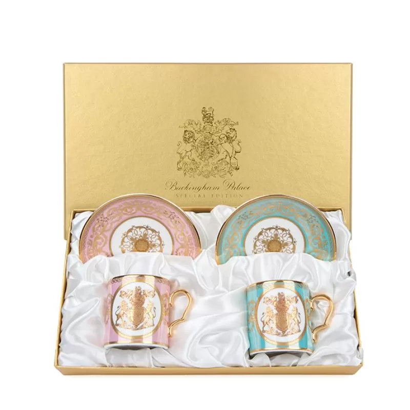 Cups & Saucers | Royal Collection Shop Special Edition Lustre Pink And Green Coffee Cup And Saucer