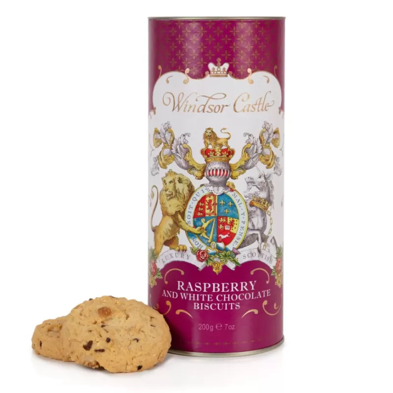 Biscuits | Royal Collection Shop Windsor Castle White Chocolate And Raspberry Biscuit Tube
